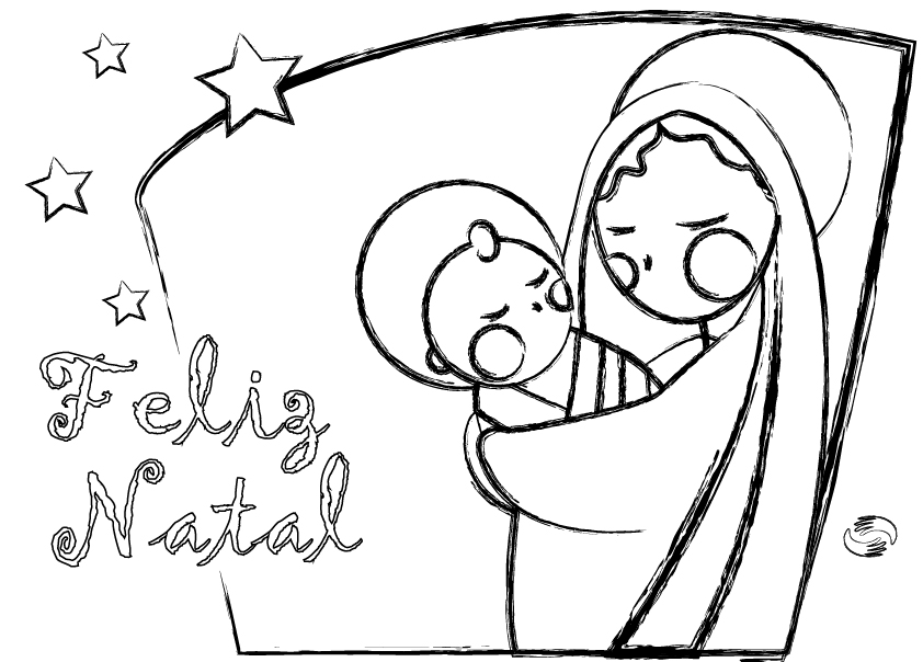 cartão de natal de natal para colorir com jesus e maria